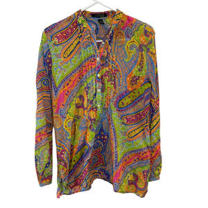 Ralph Lauren Colorful Paisley Long Sleeve Sheer Blouse - Size M